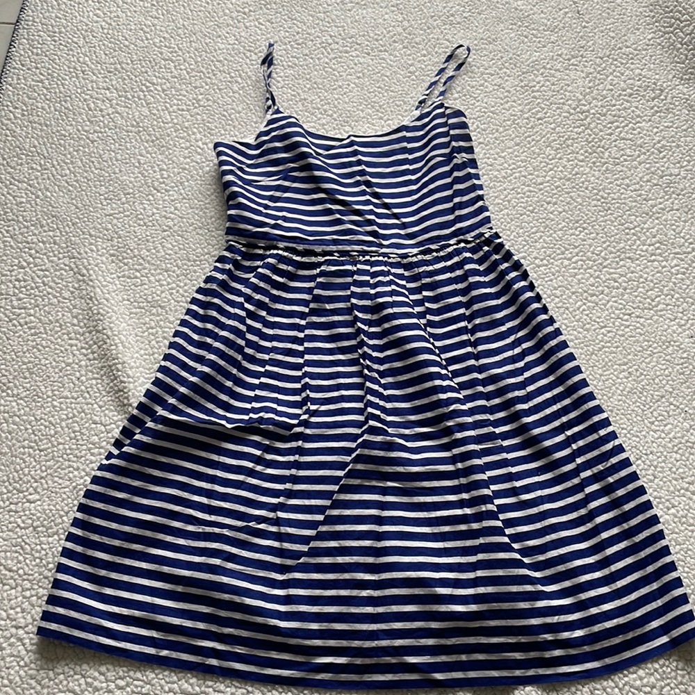 J Crew blue striped cotton dress with pockets